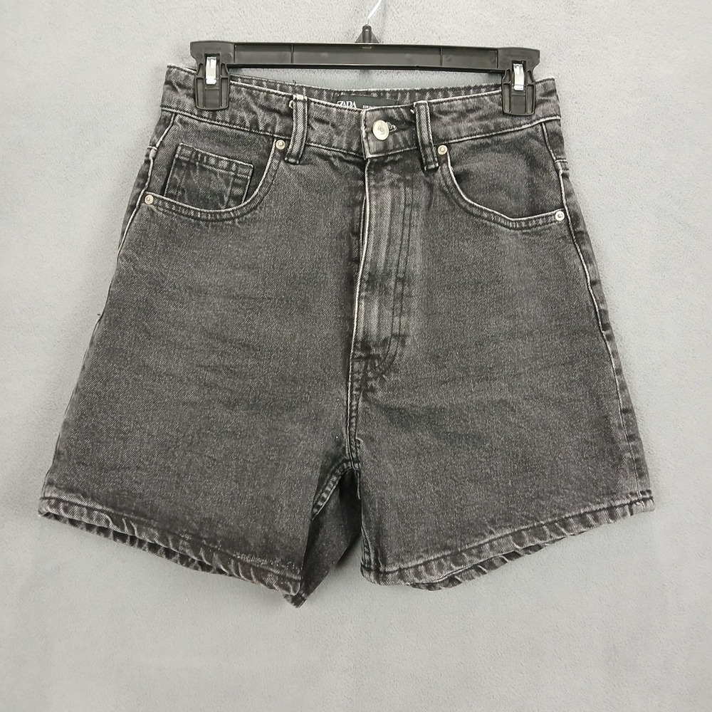 Zara Inditex Bermuda Shorts Womens 2 Black Dark Wash Denim Cotton Casual Wear